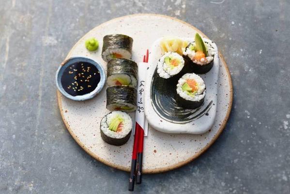 sushi roll with salmon and avocado