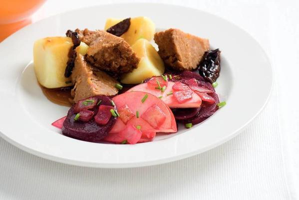 red beets and apple with plum gravy