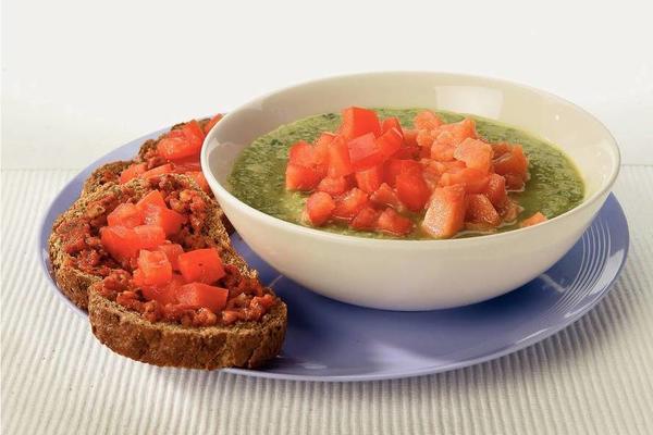 hearty zucchini soup with tomato bruschetta