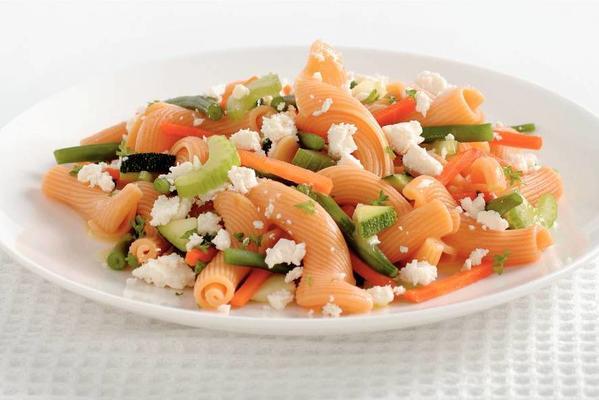 pasta salad with haricots verts and white cheese