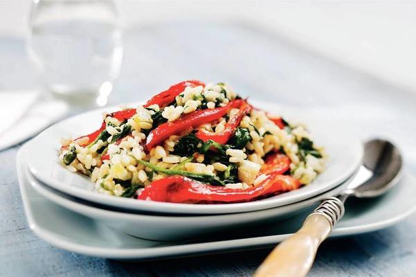 risotto with roasted peppers and spinach