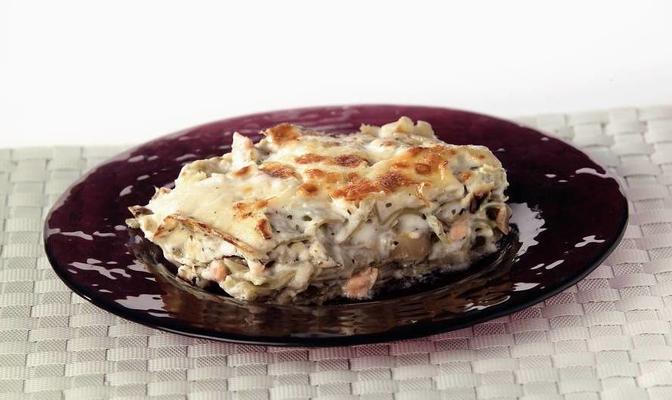 lasagna with chicory and salmon