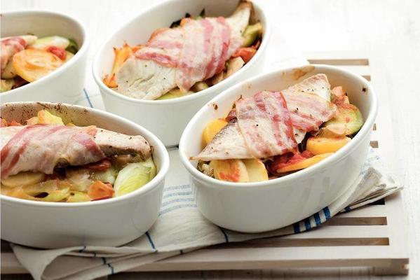 casserole with tilapia fillet in bacon