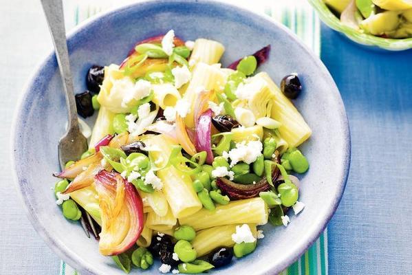 pasta salad with cheese and broad beans