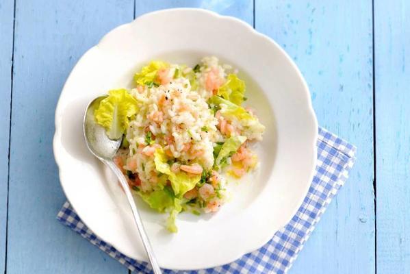 risotto with cabbage lettuce and shrimps