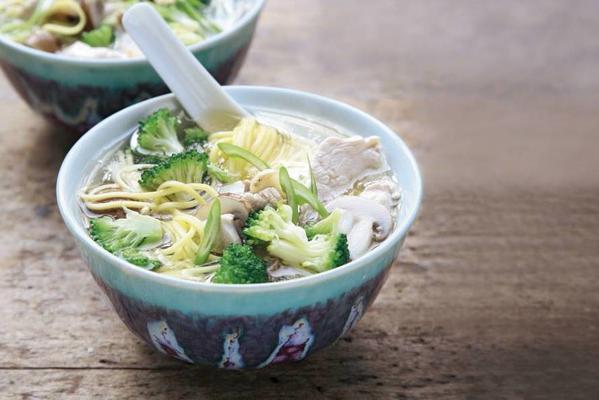 oriental soup with mushrooms and broccoli