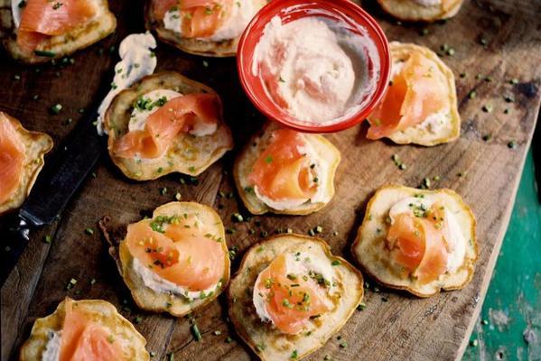 chive blinis with salmon