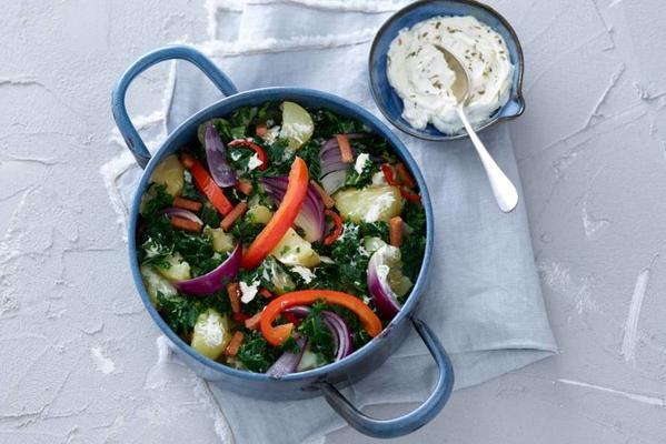 kale stew with herb cream cheese