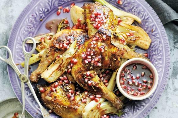Guinea fowl with fennel and pomegranate sauce