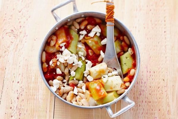 stewed leek with beans and feta