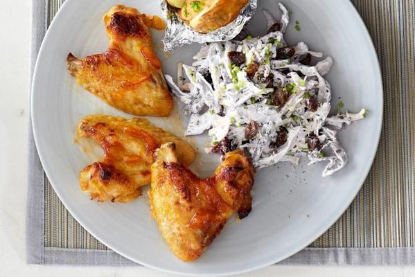 spicy wings with coleslaw