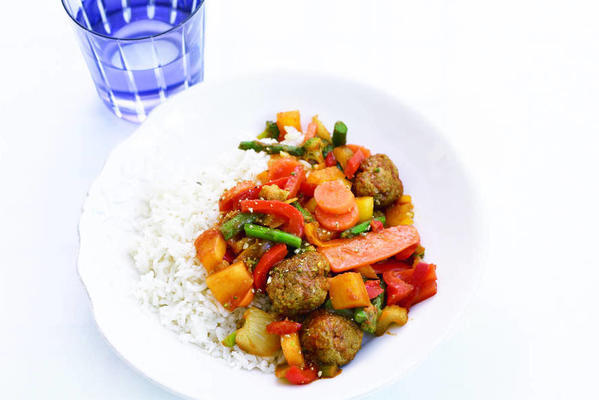 sweet and sour meatballs with rice