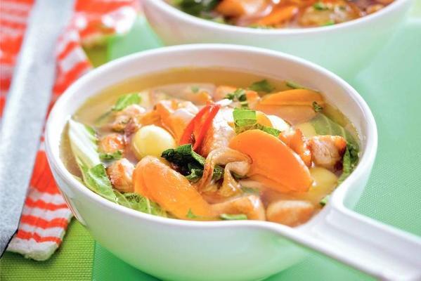 clear meal soup with turkey