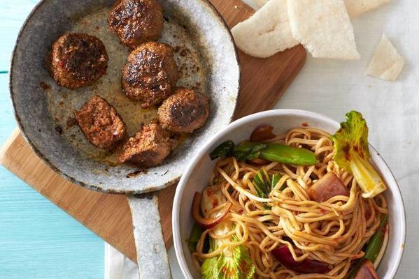 spicy meatballs with fast noodles