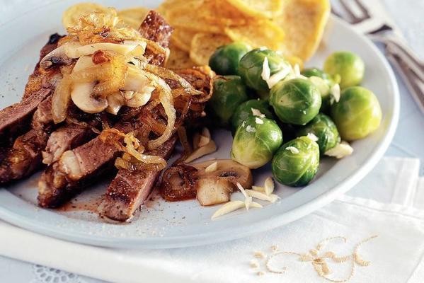ribeye with sprouts and almond