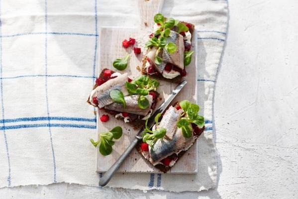 herring beetroot salad with lamb's lettuce and horseradish