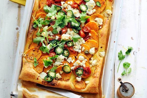 plate cake with sweet potato and goat cheese
