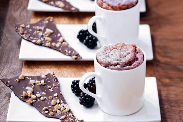 blackberry soufflé with chocolate shots
