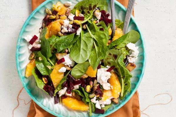 spinach beet salad with feta and orange