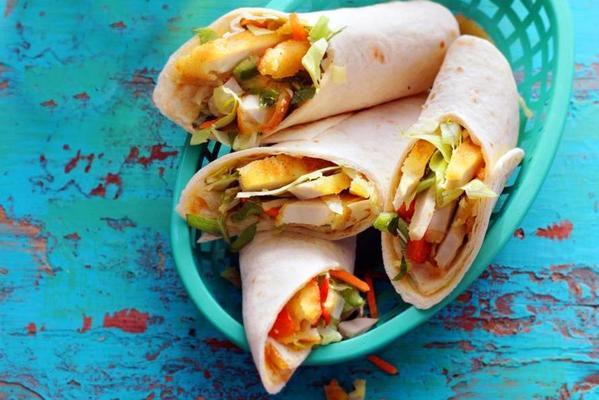 tortilla wrap with chicken and iceberg lettuce