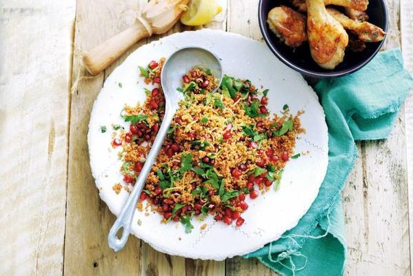 spelled couscous with fresh herbs and pomegranate