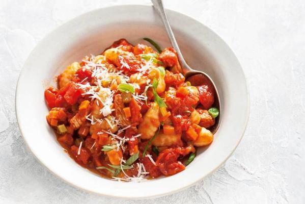 fried gnocchi with tomato sauce and turkey