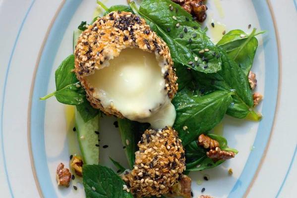 tony kitous and then lepard's melted goat's cheese with sesame seed crust