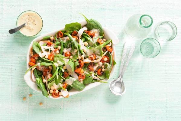 salad with oven-roasted tomatoes, green beans and sesame dressing