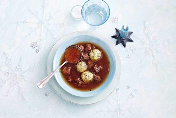 oxtail soup with herb dumplings