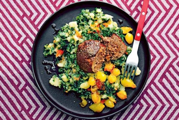 kale stew with carrot, parsnip and a meatball