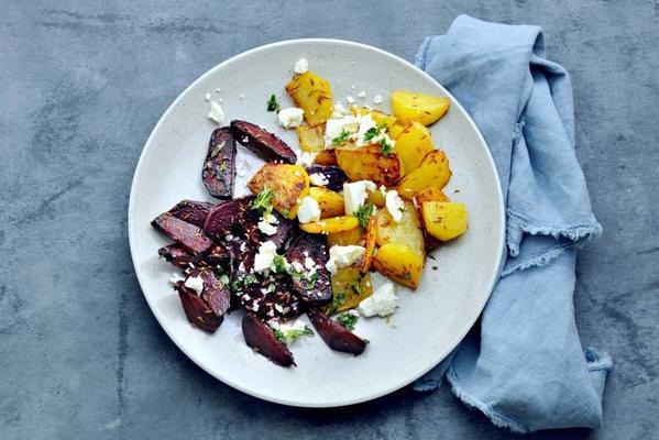 roasted beet with white cheese and thyme