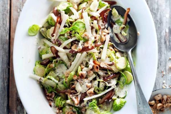 scraped-sprouts salad with hazelnuts