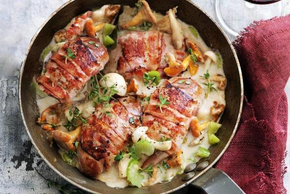 pheasant fillet with bacon and mushrooms