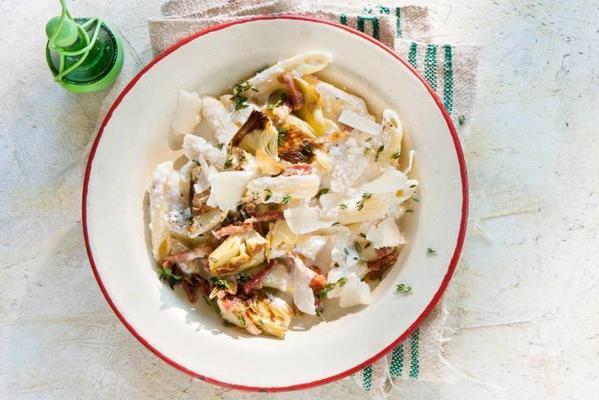penne with artichoke, ricotta and bacon