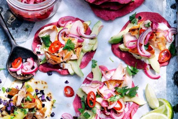 tortillas with salmon, red onion and coriander