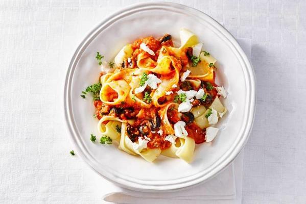 pappardelle with vegetable sauce and goat's cheese