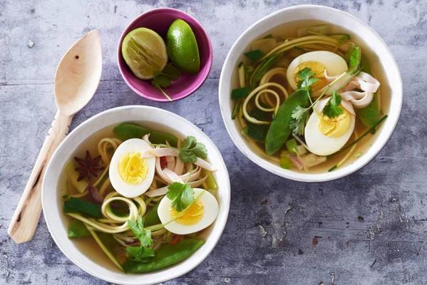 noodle soup with zucchini ribbons