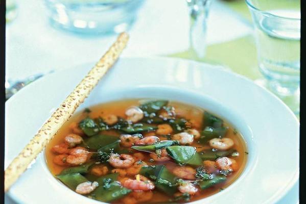 spring stock with snow peas and shrimps