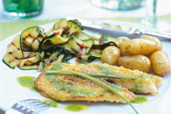 tilapia with chive oil and toasted zucchini