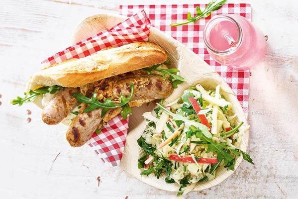lincolnshire hot dog with apple-sauerkraut salad