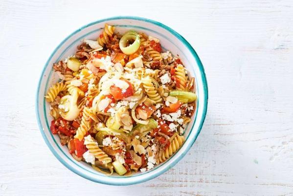 pasta with paprika-almond sauce and grilled vegetables