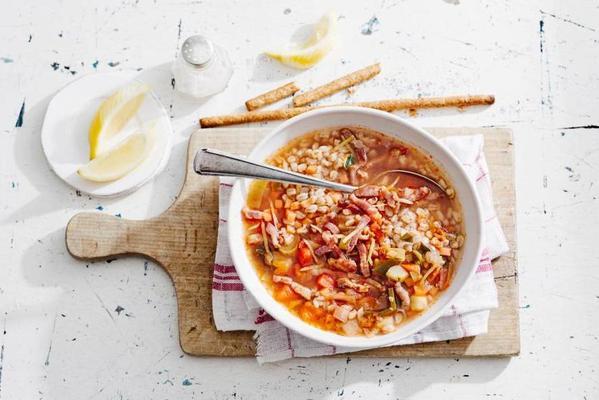 summer minestrone with spelled and bacon