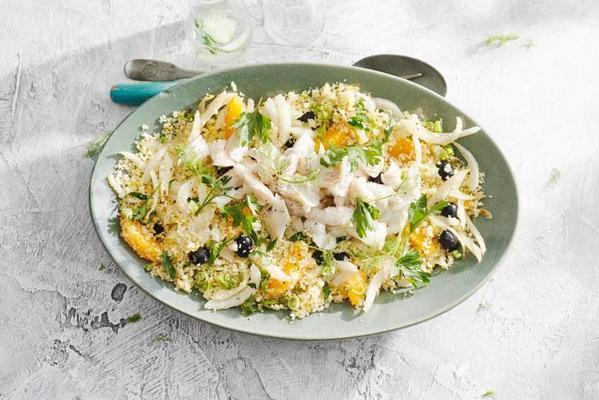 orange couscous with cod and fennel