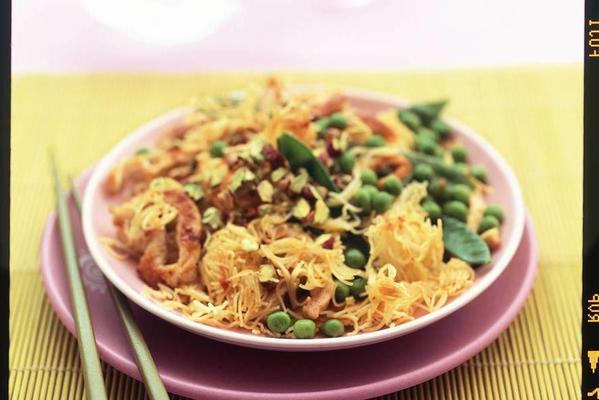 noodles with turkey and pistachio nuts