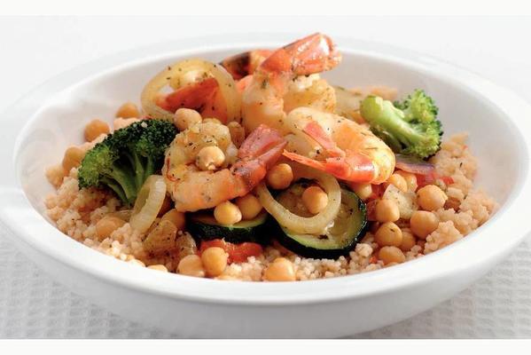 couscous with shrimps and steam vegetables