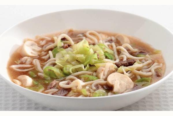 noodle soup with beef and mushrooms