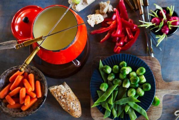 Dutch cheese fondue with bread and vegetables