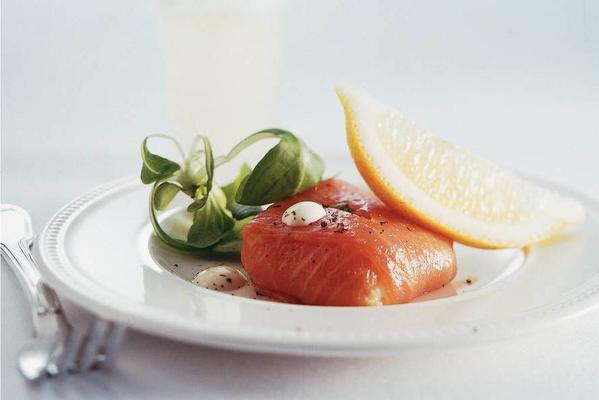 salmon snack with filling in pasta dressing
