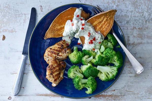 sweet potato with blue-cheese sauce and chicken