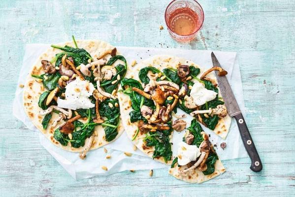 piadina with mushrooms, truffle tapenade and spinach